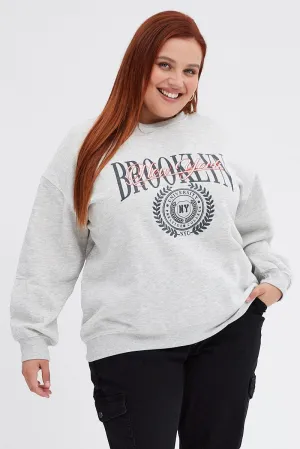 Easy Look Grey Oversized Sweater Embroidered