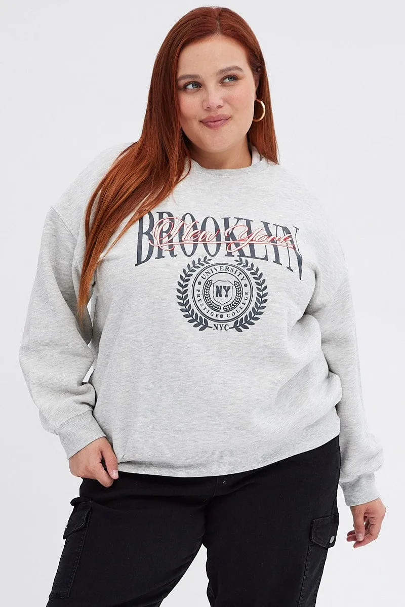 Street Active Grey Oversized Sweater Embroidered