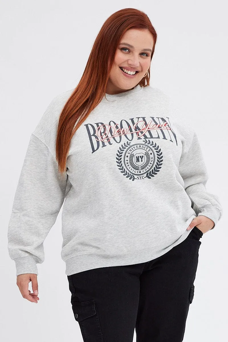 Easy Look Grey Oversized Sweater Embroidered