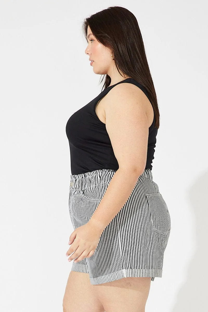 Black Stripe Relaxed Shorts High Rise Street Look