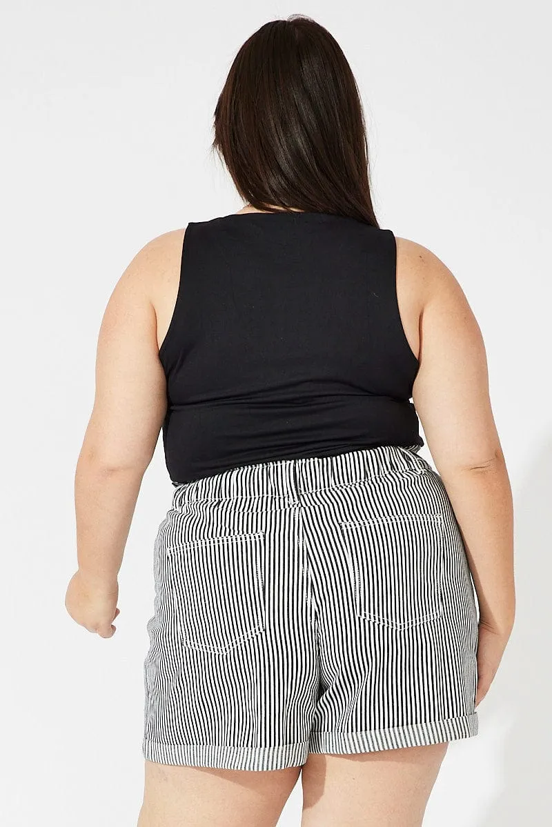 Black Stripe Relaxed Shorts High Rise Premium Apparel