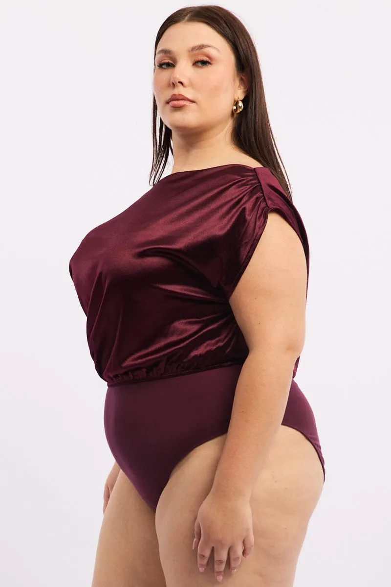 Red Bodysuit Sleeveless Stretch Satin Modular Attachment System