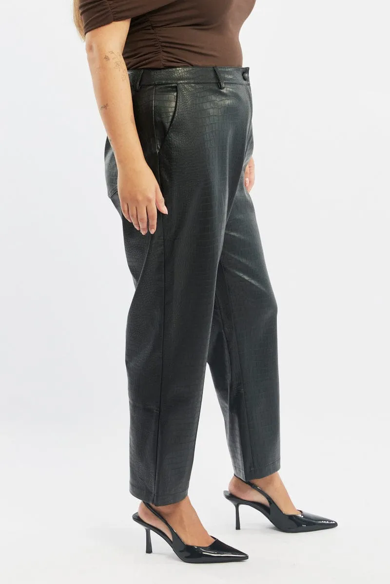 Black Wideleg Pants Faux Leather Croc High Waist Tangle Free Cuffs Breathable back panel
