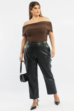 Black Wideleg Pants Faux Leather Croc High Waist QuickReleaseBuckle