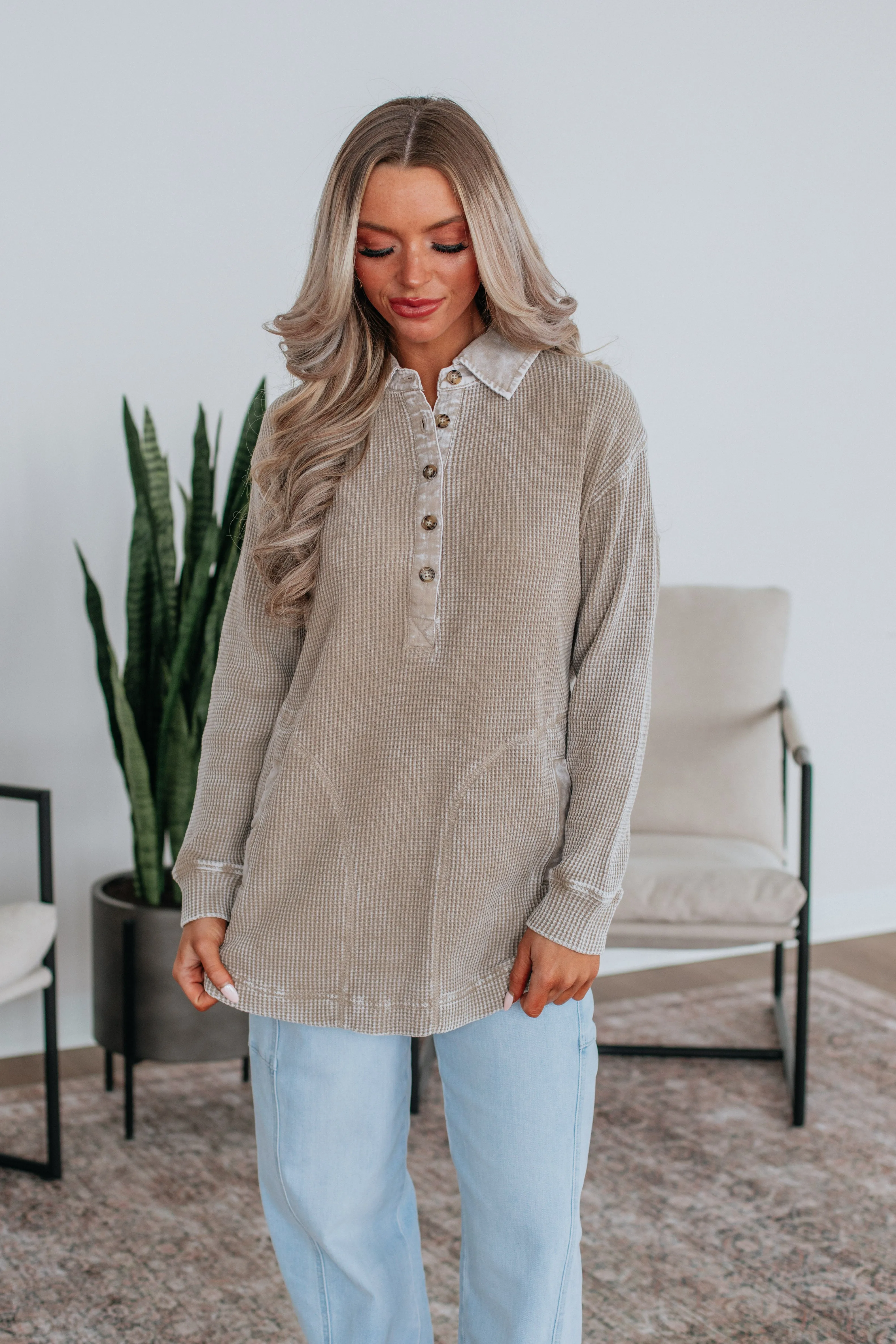 Soft Knit Wear Sallie Waffle Knit Top - Smokey Taupe