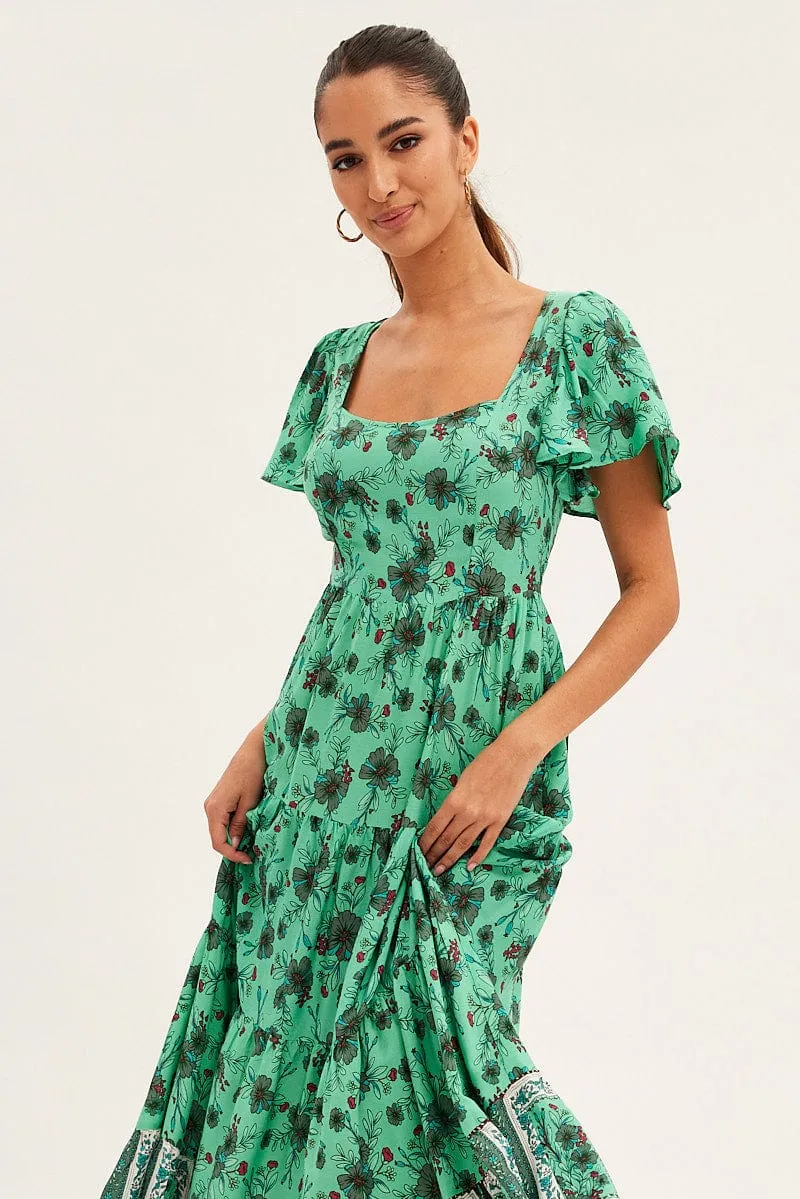 Green Boho Maxi Dress Square Neck Short Sleeve Noon Glow Designed with simplicity and sophistication in mind this dress is perfect for any occasion