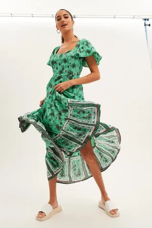 Green Boho Maxi Dress Square Neck Short Sleeve This maxi dress combines classic style with modern comfort for a timeless look Sand Shore