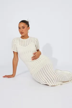 White Knit Maxi Dress Crochet Short Sleeve Dune Path Door Arch