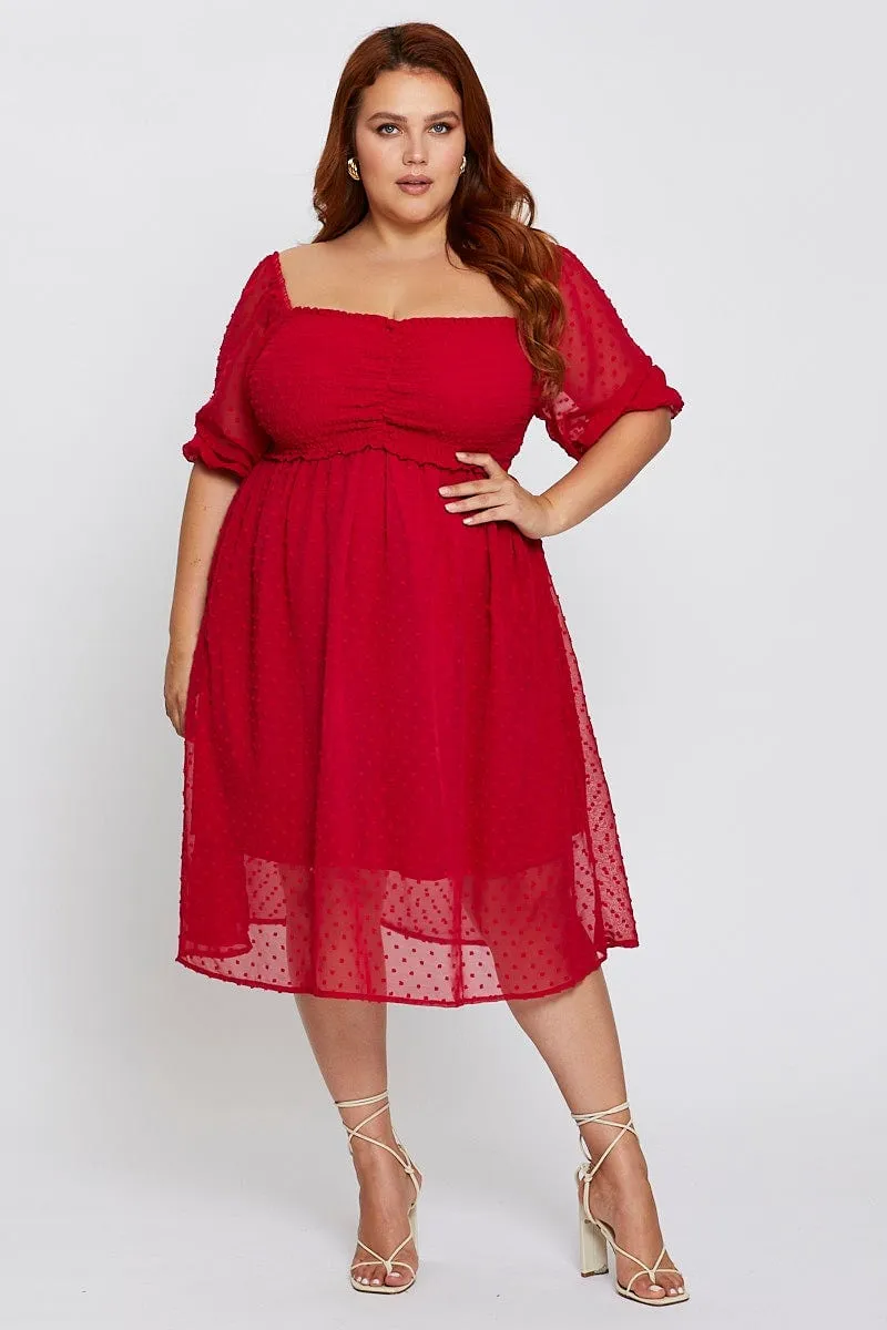 Brown 3/4 Sleeve Chiffon Flocked Midi Dress Deep Shade Minimalist mid-calf dress