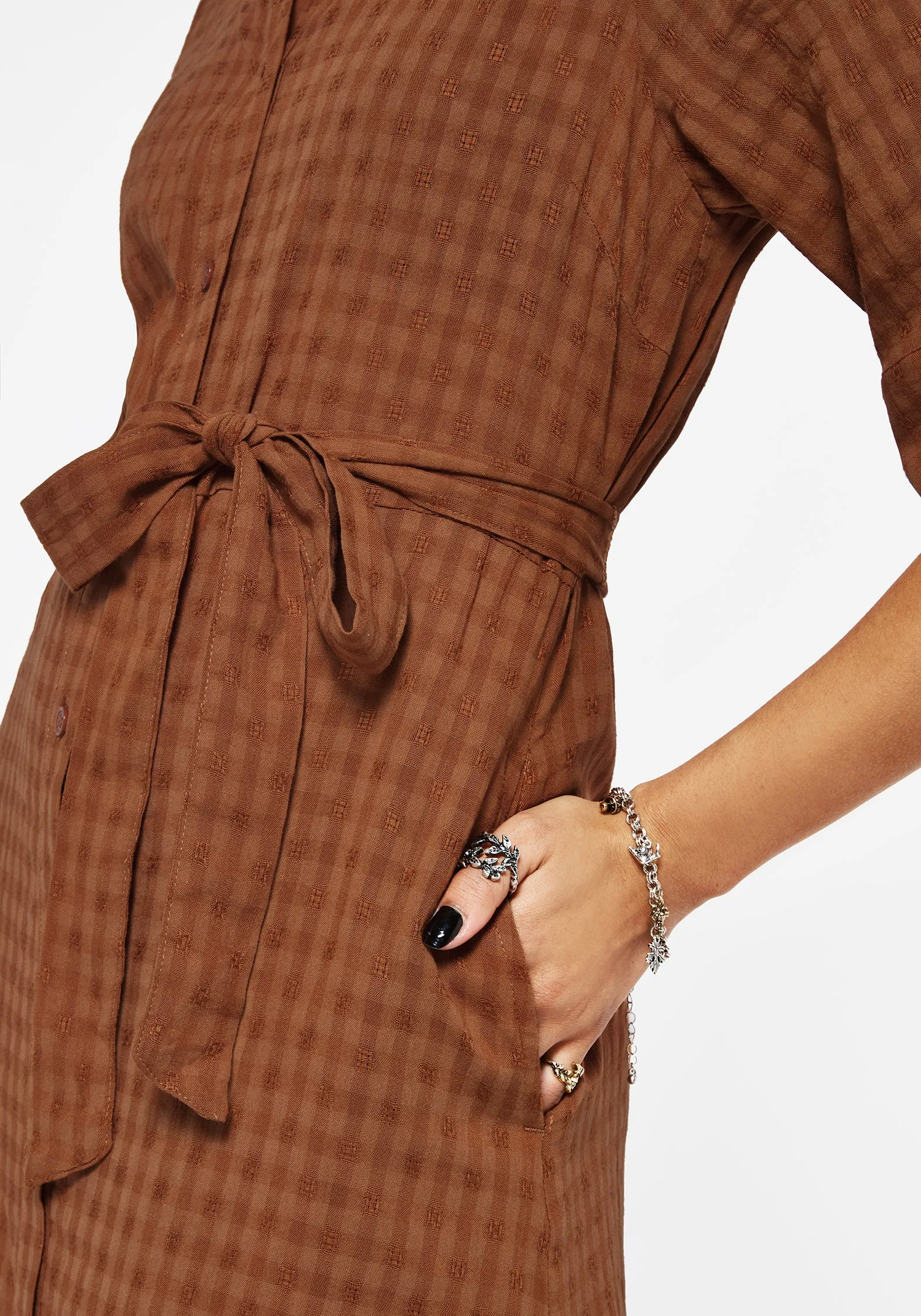 Urban Ethnic Soleil Cotton-Blend Check  Midi Shirt Dress