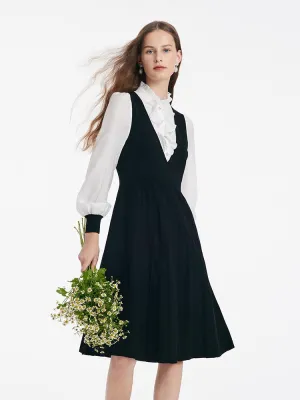 Tencel Blend Patchwork Acetate Midi Women Ruffle Dress Art Gallery