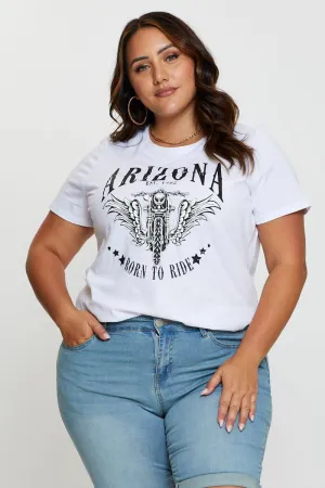 White Graphic T-shirt Arizona Biker Short Sleeve Cotton crew neck