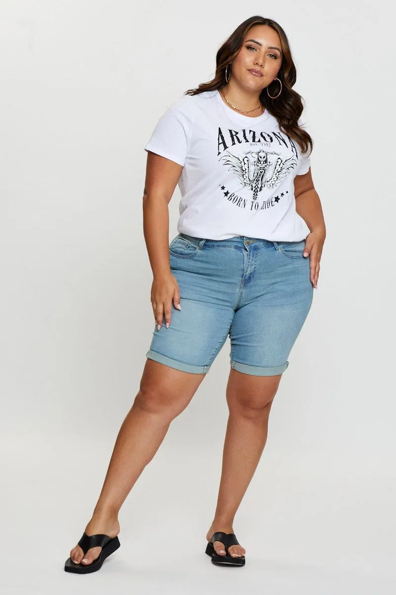 White Graphic T-shirt Arizona Biker Short Sleeve Cotton Linen blend Perfect For Relaxing