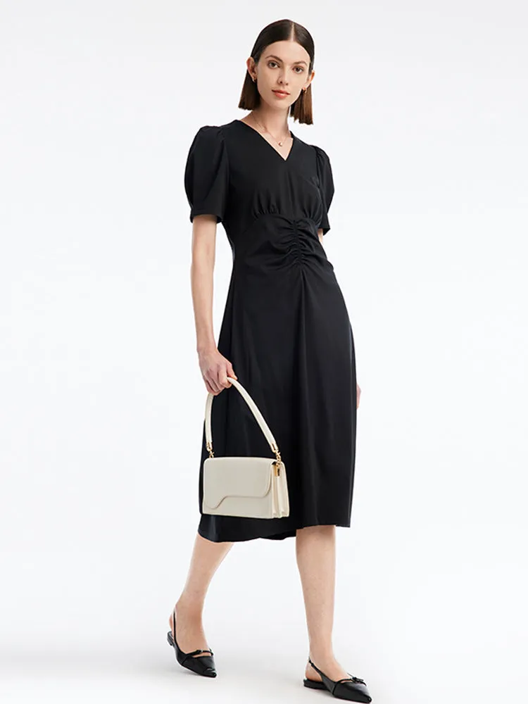 Mist Valley V-neck Pleated Midi Dress