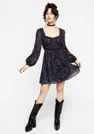 Trendy mini for every occasion Bamboo Fiber Blend Heliotrope Floral Print Chiffon Mini Dress