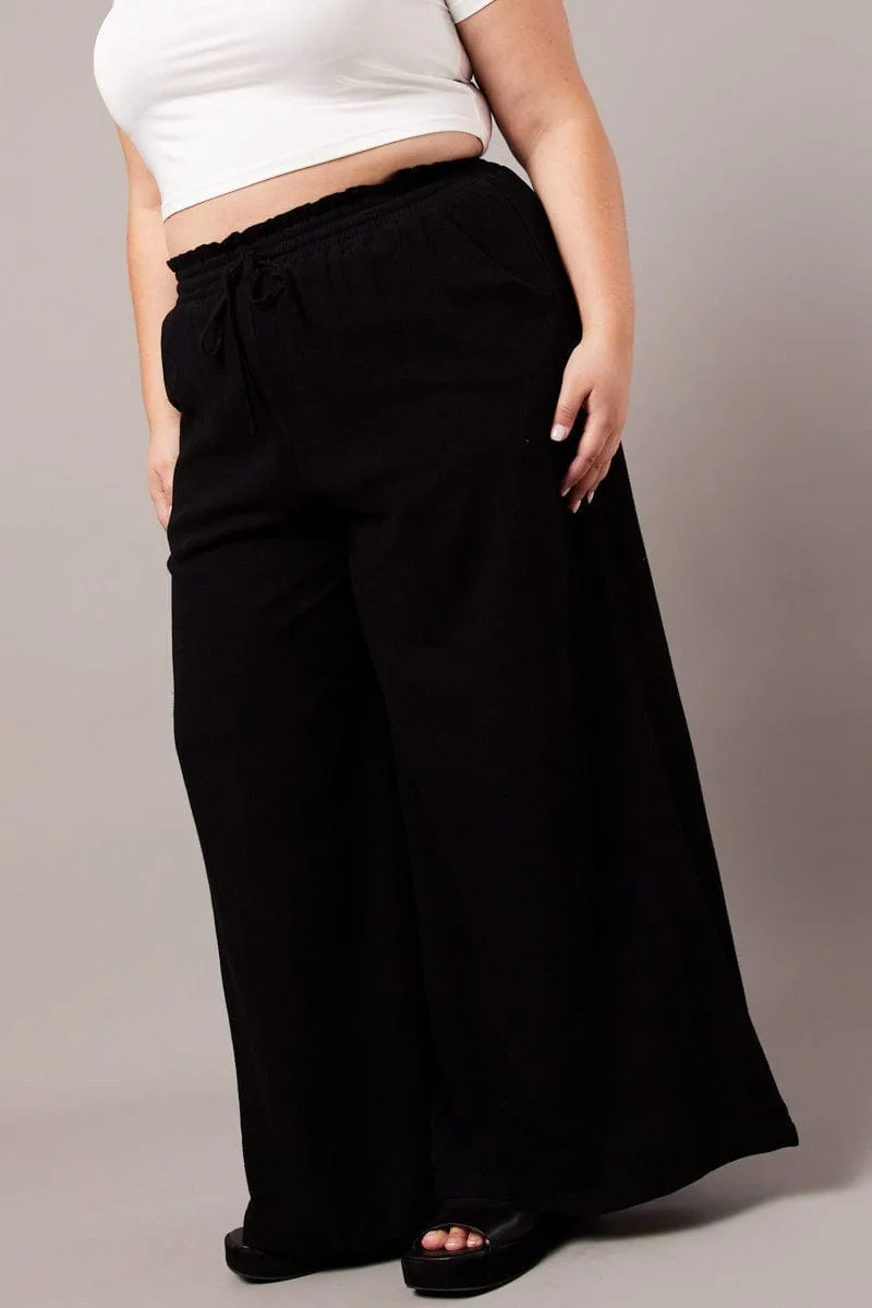 ReinforcedKnees Smart Wear Black Wide Leg Pants High Rise