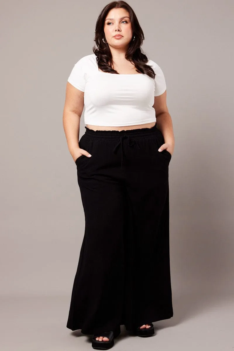 Black Wide Leg Pants High Rise Low Bulk Design