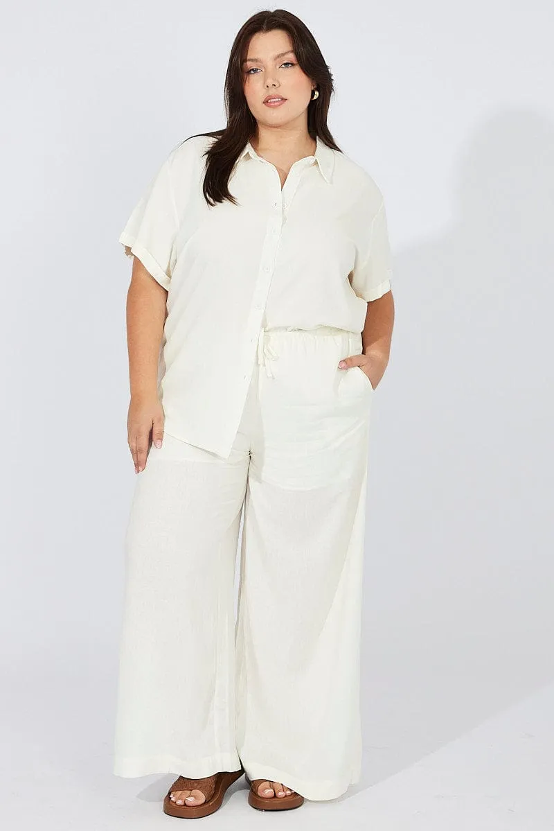 Comfortable Layering Quick Pack White Wide Leg Pants High Rise