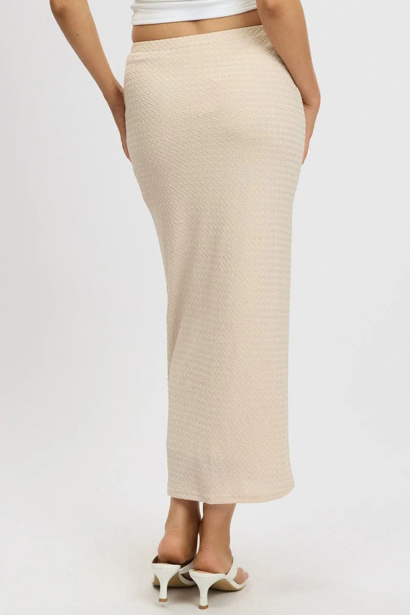 Modern Tones Minimalist fashion Beige Midi Skirt High Rise Textured Jersey