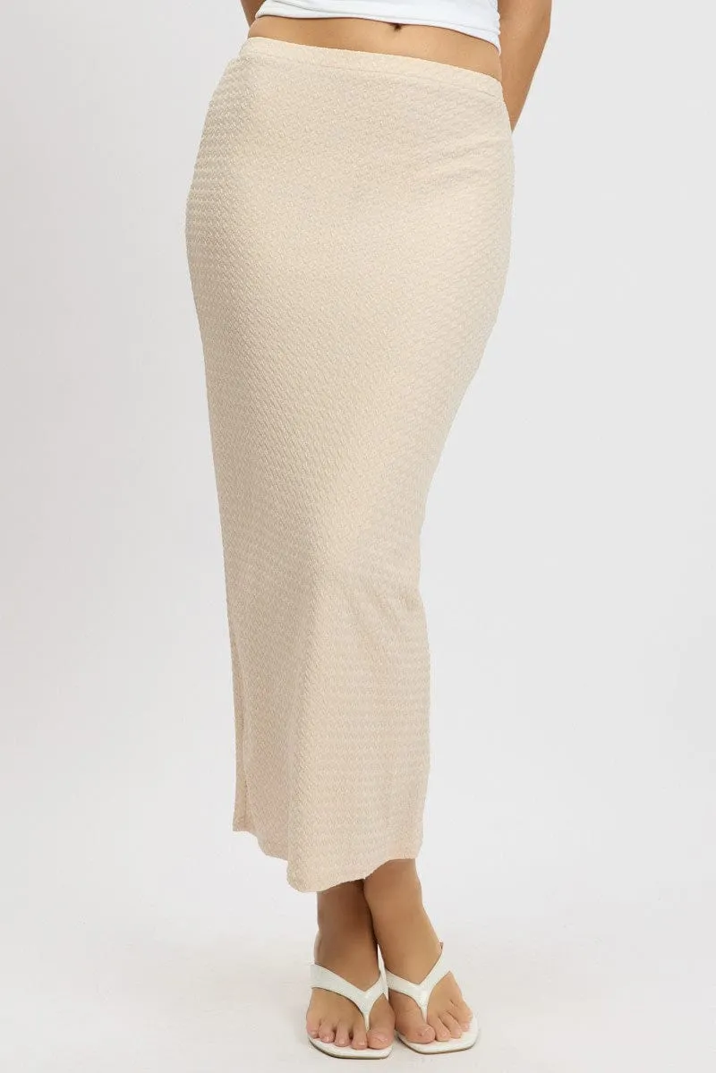 Beige Midi Skirt High Rise Textured Jersey Chill Look Fit Choice