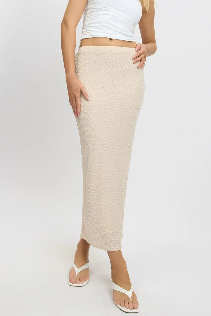 Creative Layering Texture Play Beige Midi Skirt High Rise Textured Jersey