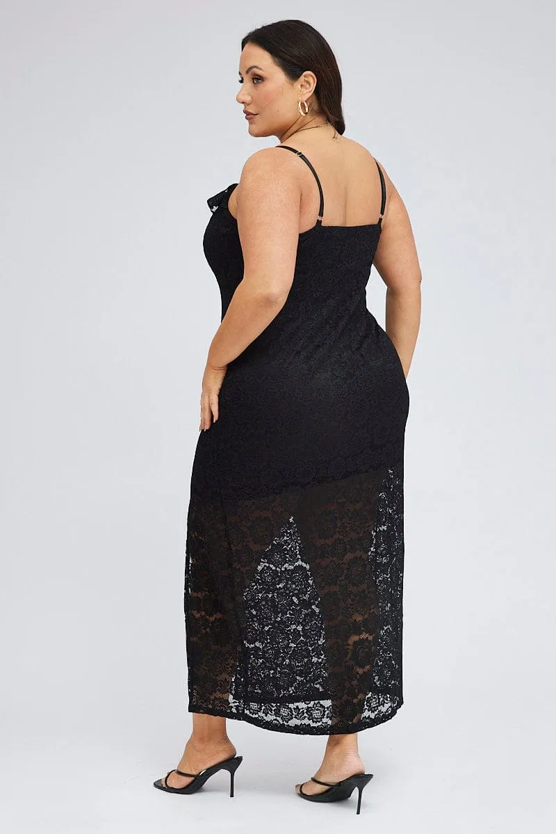 Chic everyday outfit Black Midi Dress Sleeveless Lace
