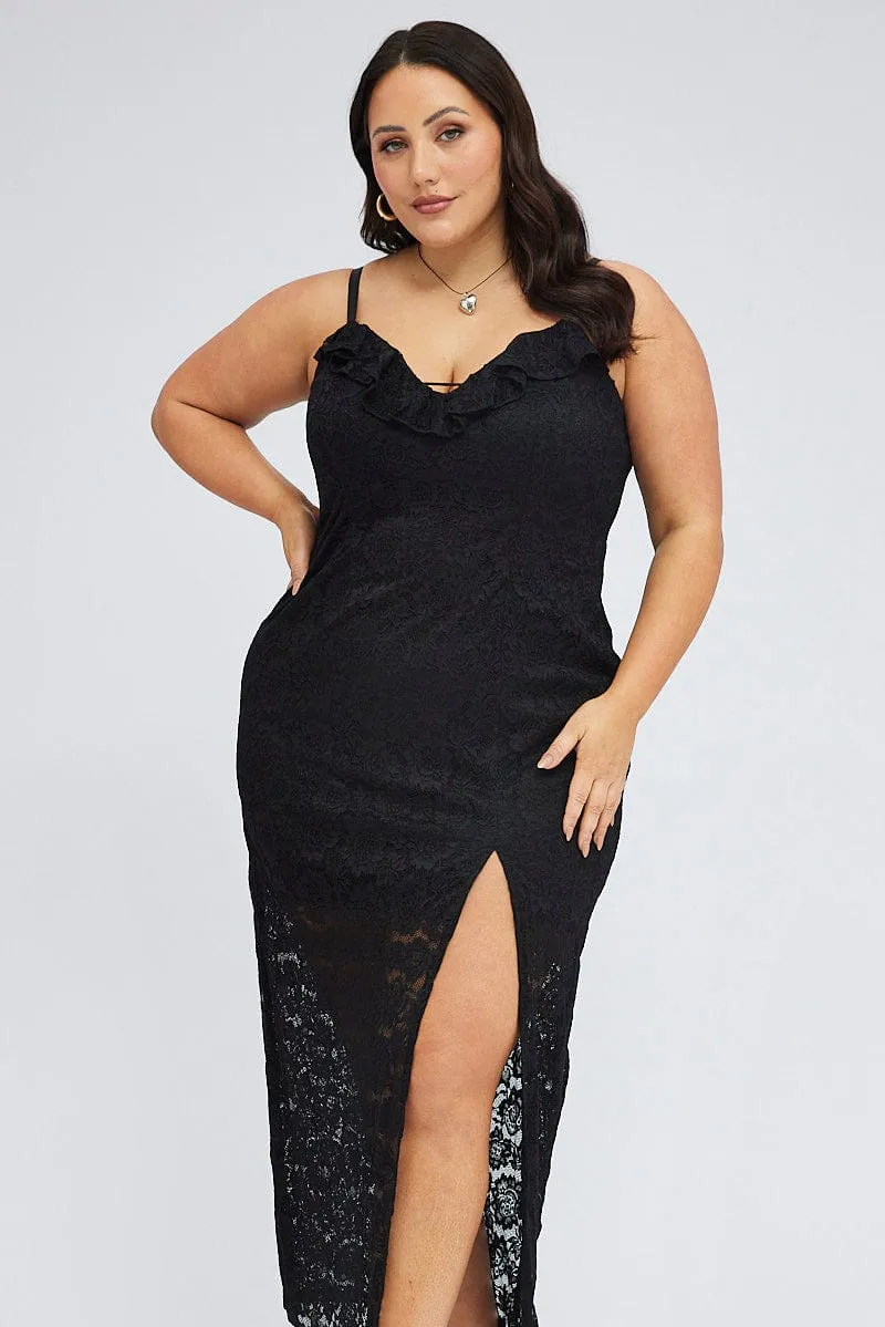 Black Midi Dress Sleeveless Lace Taxi Line