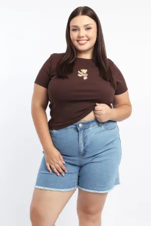 Daily Trend Look Brown Graphic T Shirt Short Sleeve Crew Neck