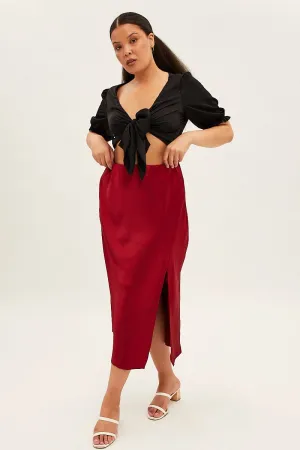 Red Midi Skirt Satin Split Flare light colors