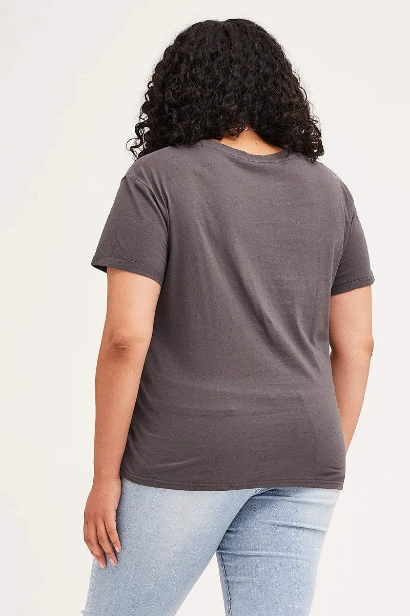 Grey Short Cuff Sleeve Graphic Regular T-shirt Urban Look SlimFit