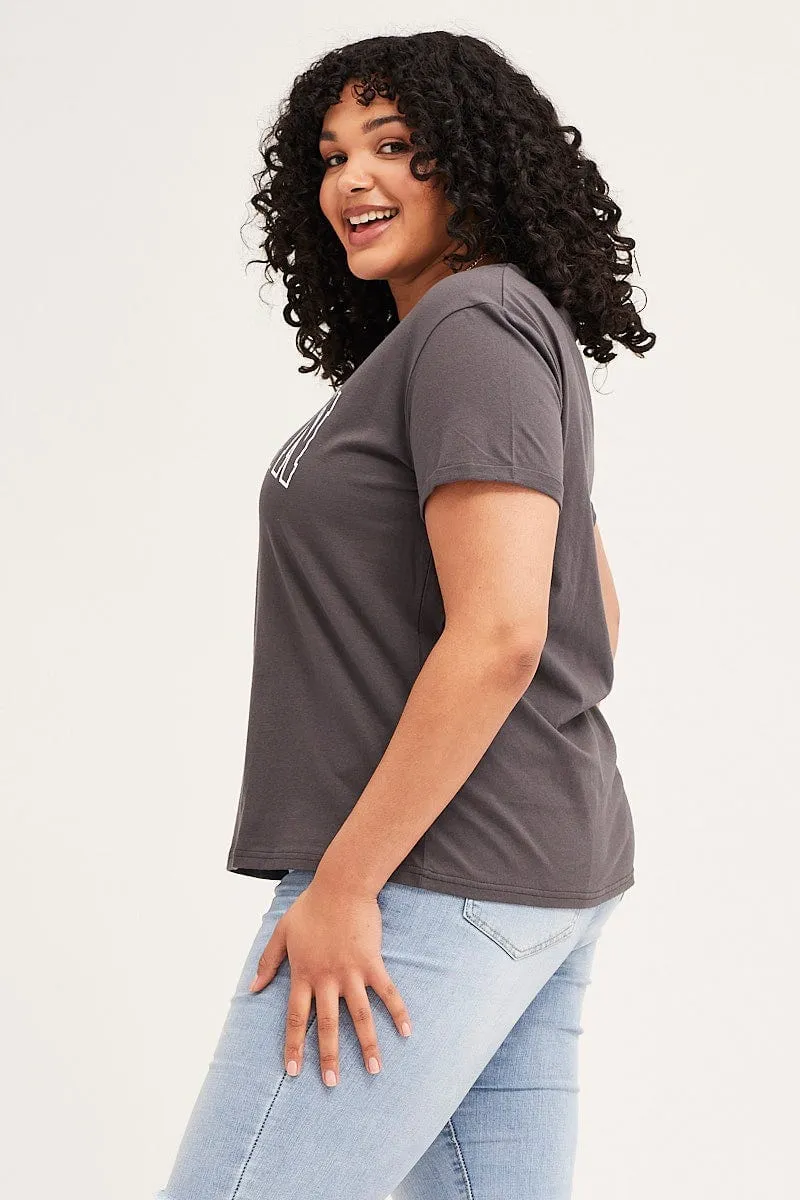 MultiPly Fabric Grey Short Cuff Sleeve Graphic Regular T-shirt