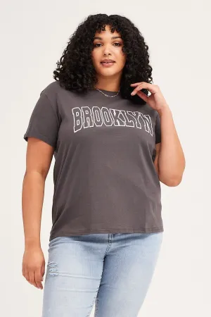 Grey Short Cuff Sleeve Graphic Regular T-shirt Trendy Vibes Wear Casual Must-Have