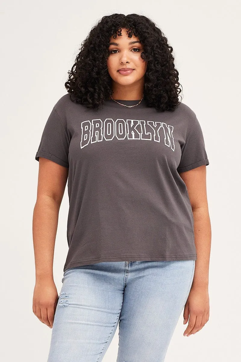 Fresh Trend Grey Short Cuff Sleeve Graphic Regular T-shirt