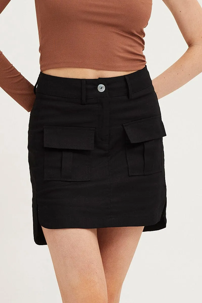 Black Mini Skirt High Rise Utility Structured silhouette