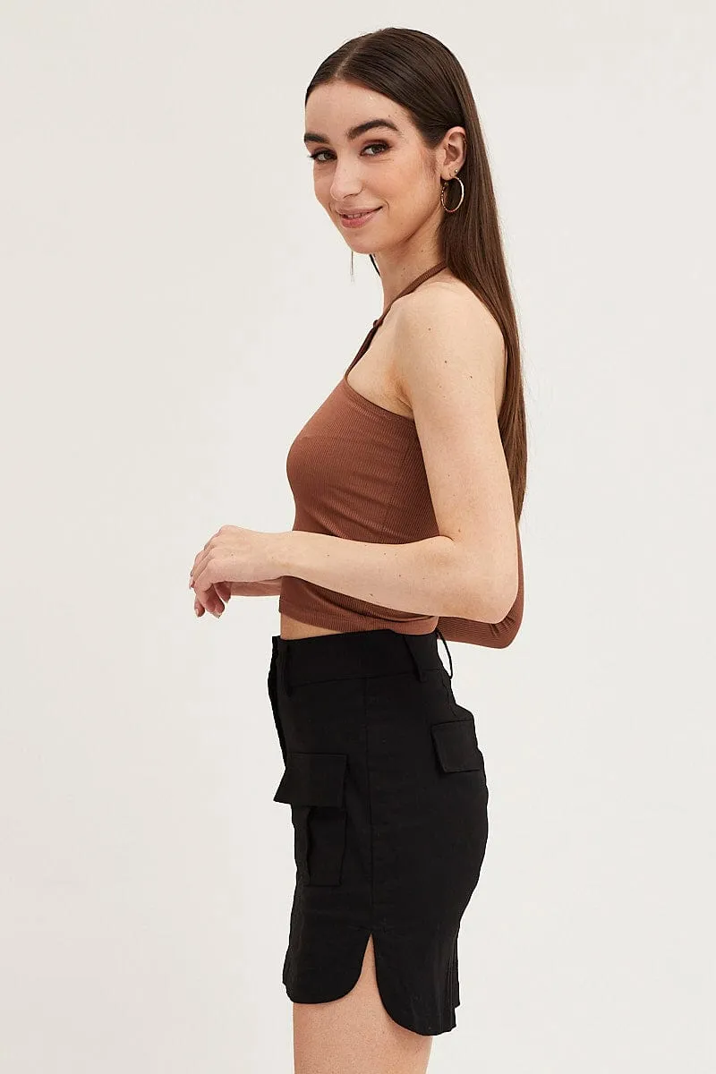 Timeless Touch Embroidered Detail Black Mini Skirt High Rise Utility