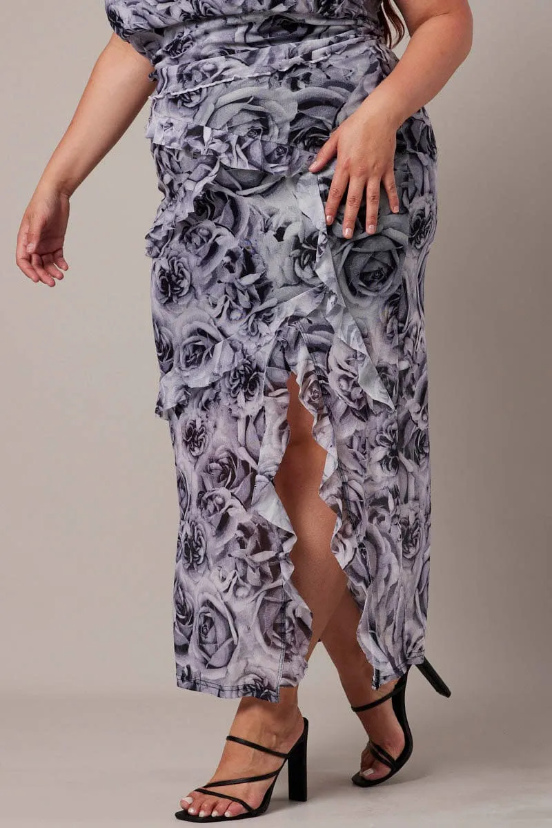 Black Floral Rosette Mesh Frill Skirt Smart Comfort