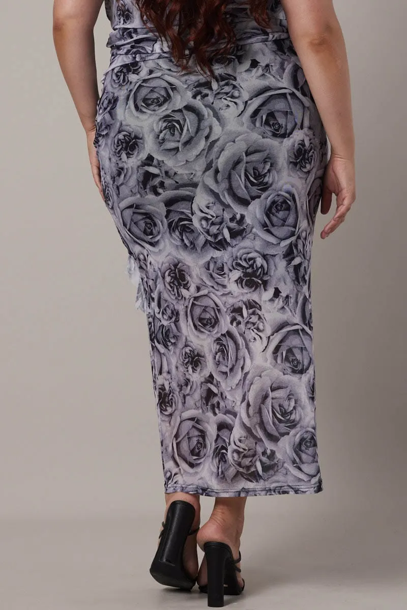 Odor Resistant Treatment Chic Look Black Floral Rosette Mesh Frill Skirt
