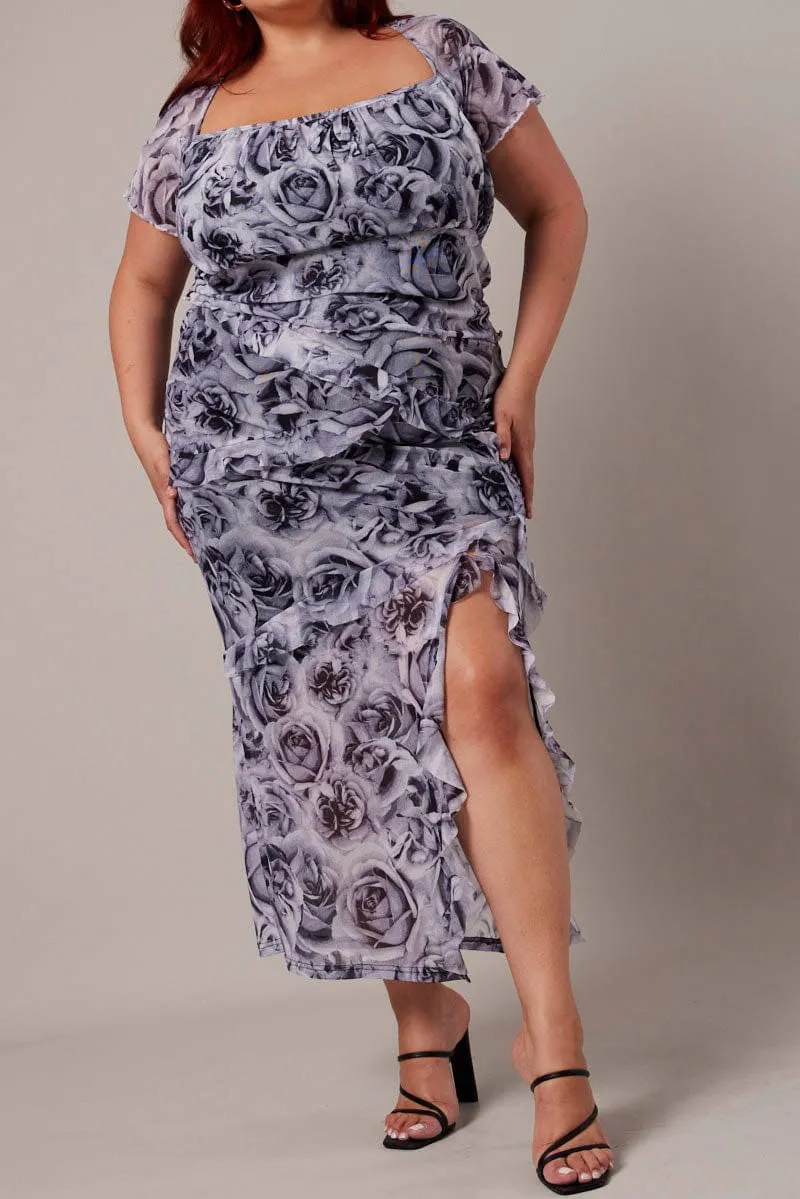 Wardrobe Hero Black Floral Rosette Mesh Frill Skirt