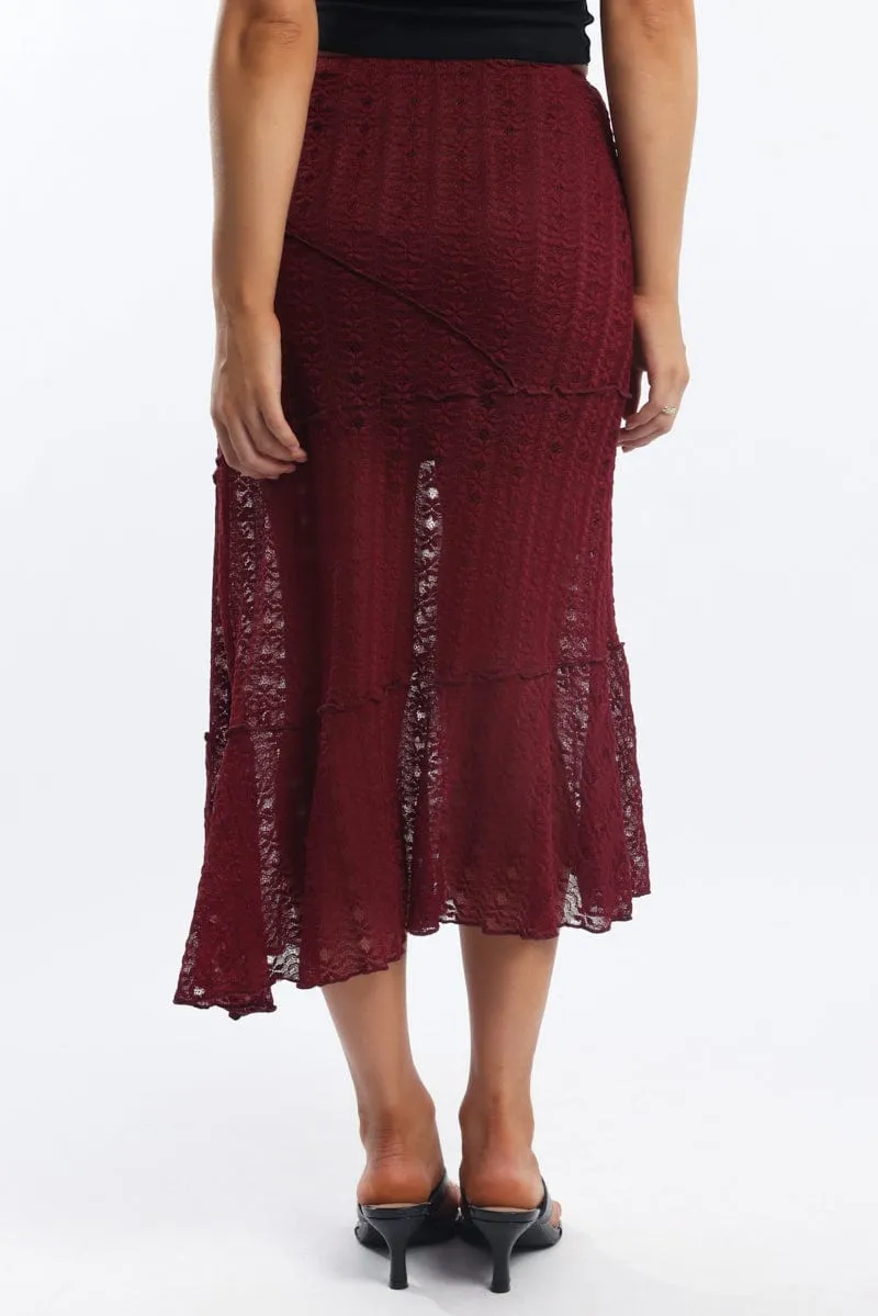 Red Lace Midi Skirt Resale Value Travel Friendly