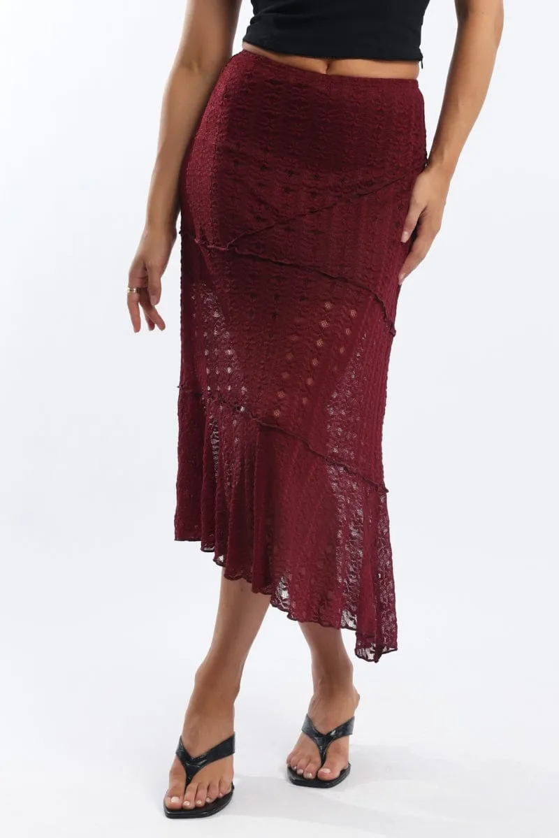 Beach Day Red Lace Midi Skirt