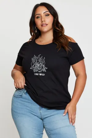 Trendy Design Modern Smart Black Graphic T-shirt Stay Wild Crew Neck Short Sleeve