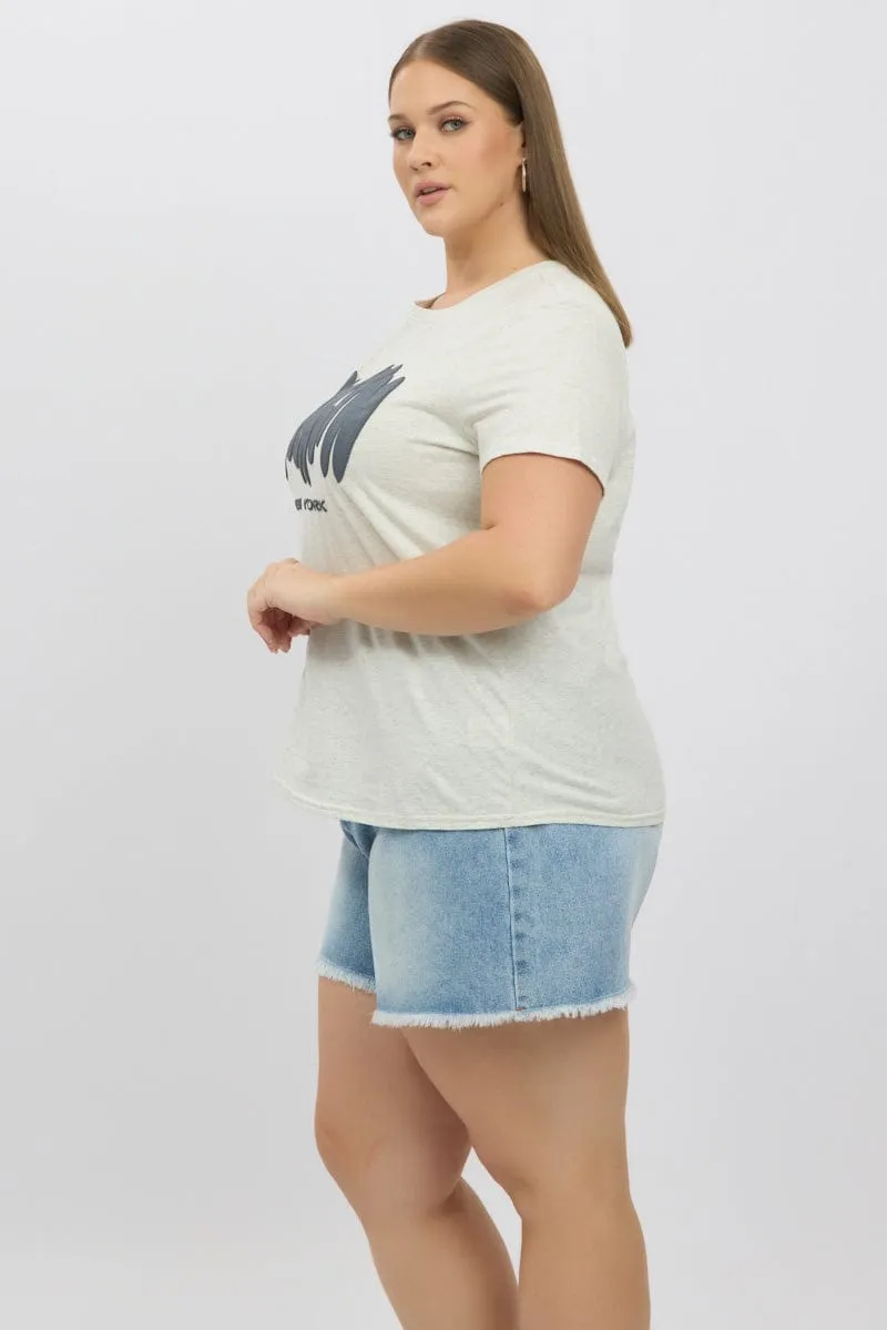 Grey Graphic T Shirt Short Sleeve Crew Neck long sleeved