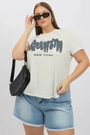 Grey Graphic T Shirt Short Sleeve Crew Neck Quality Fabric Chic Smart