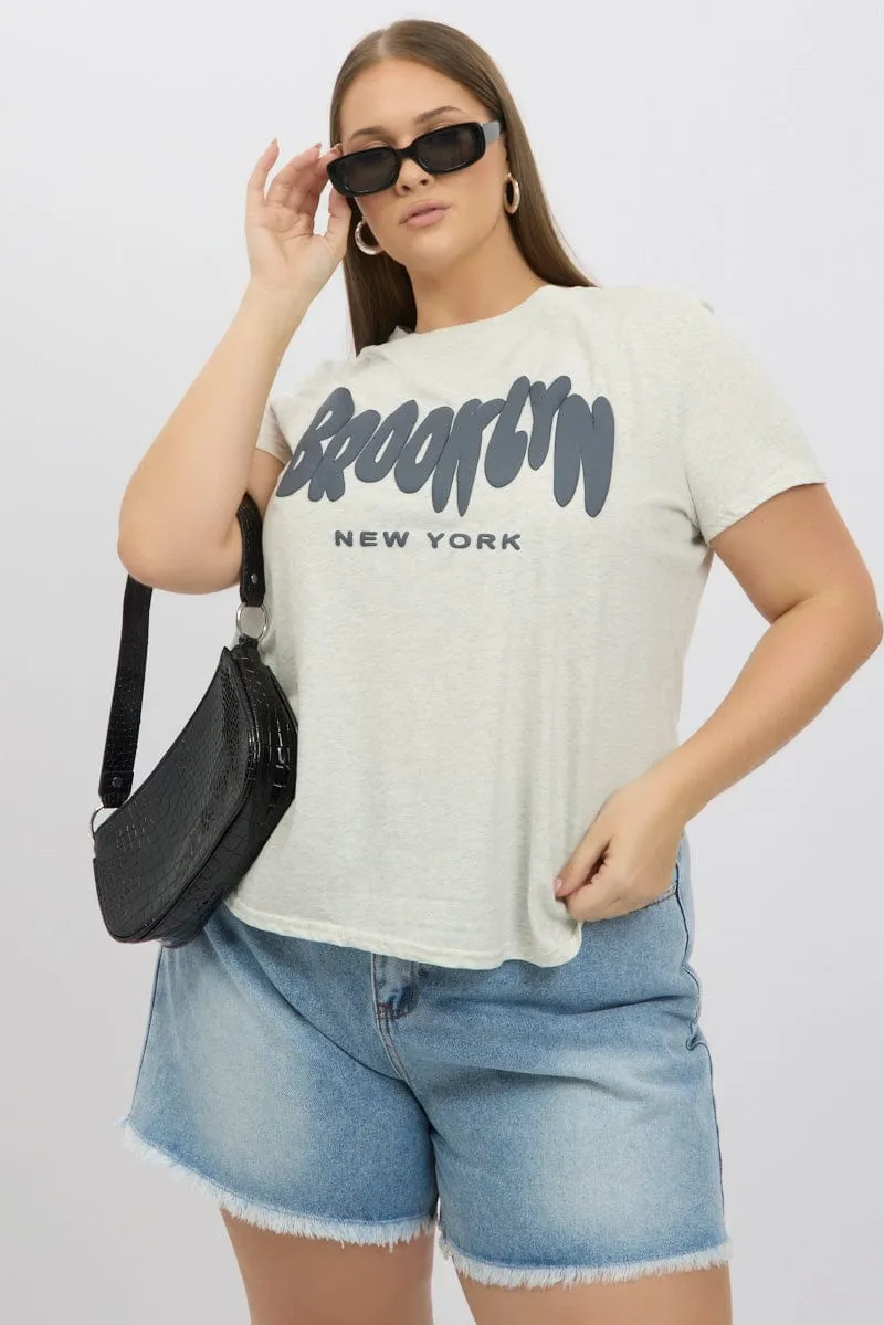 Grey Graphic T Shirt Short Sleeve Crew Neck Quality Fabric Chic Smart