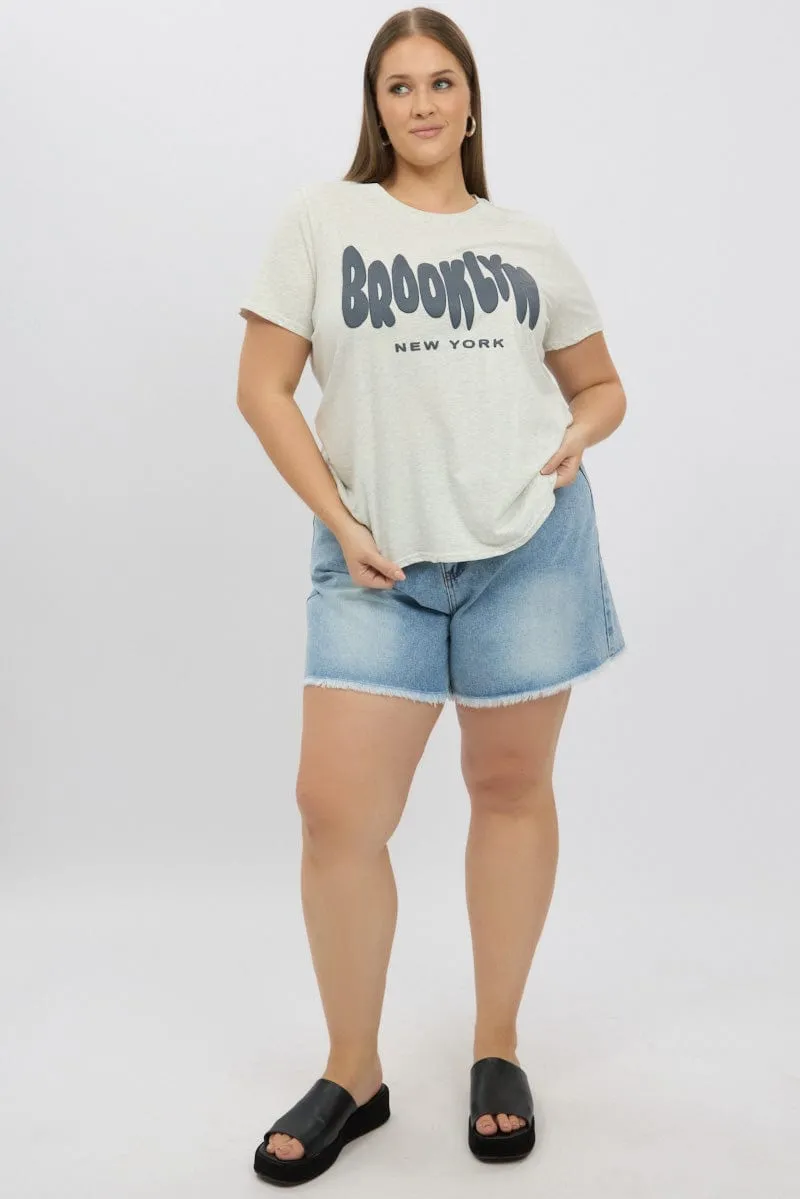 Grey Graphic T Shirt Short Sleeve Crew Neck Anti Perspiration Lining