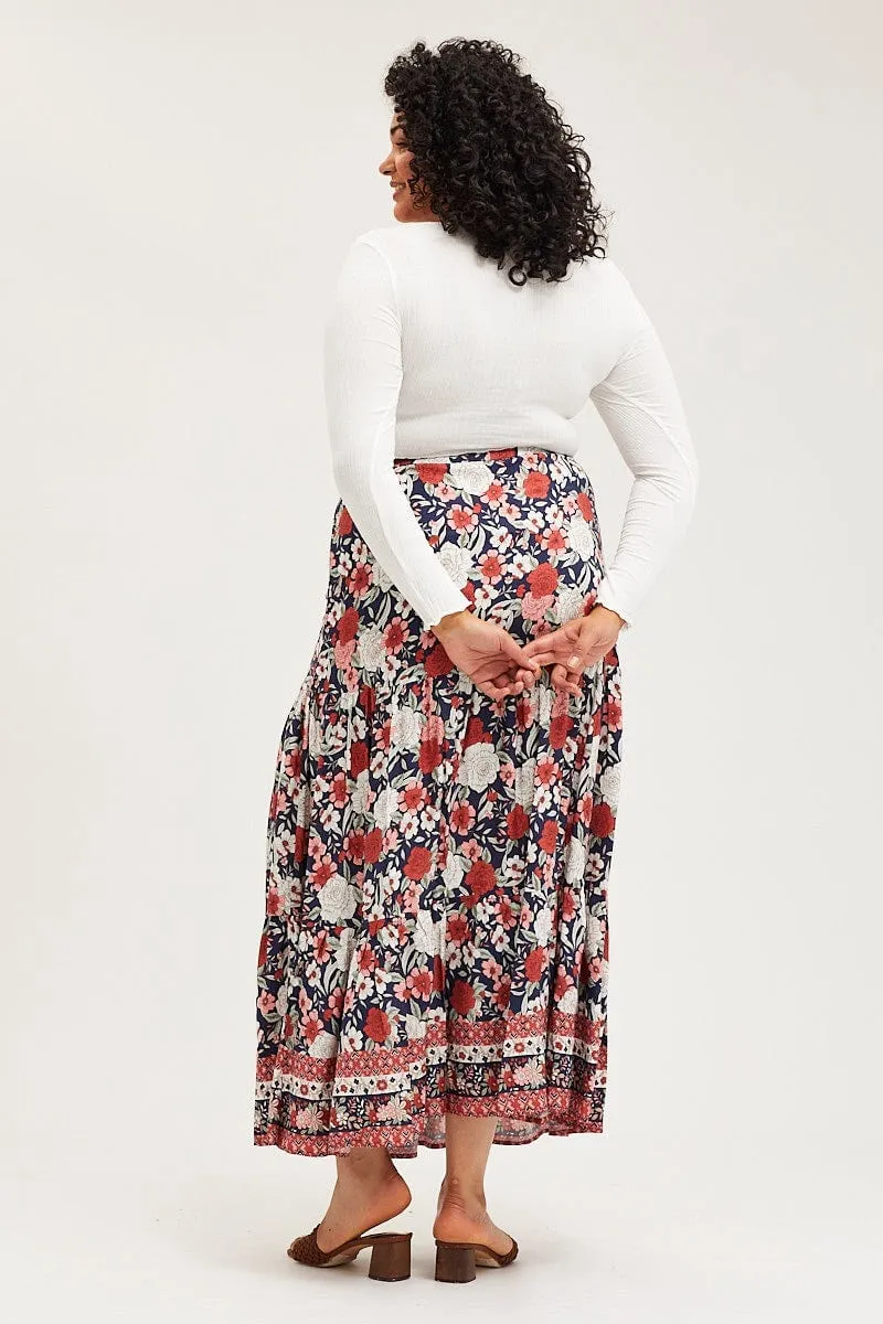 Boho Print Tiered Maxi Skirt Global Inspiration