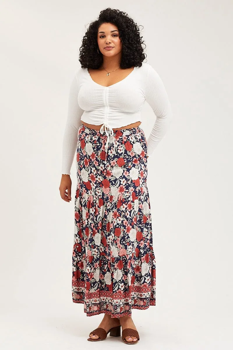 Boho Print Tiered Maxi Skirt Designer Label