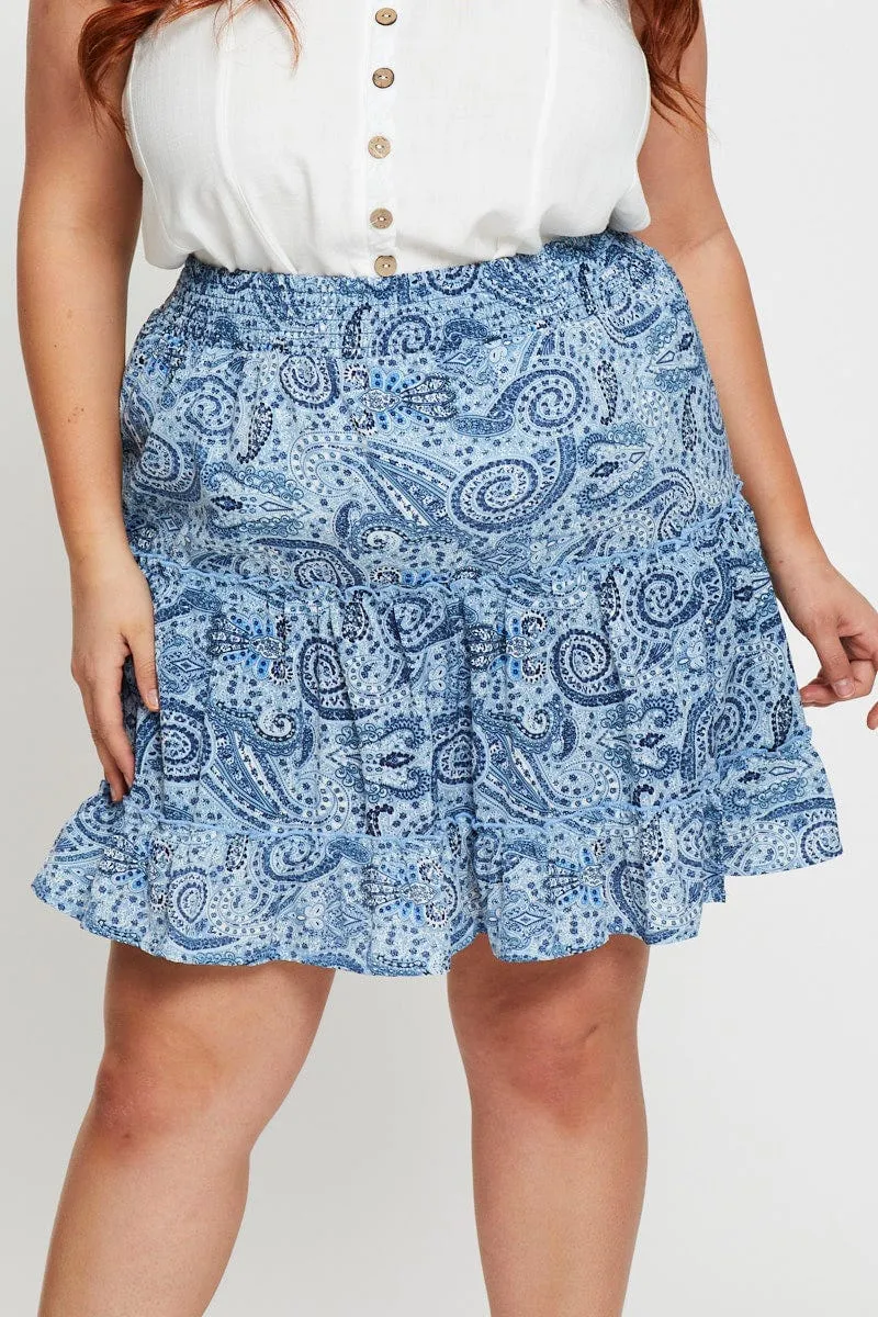 Paisley Pr Mini Wrap Skirt Ruffle Hem Outfit Display Plus size option