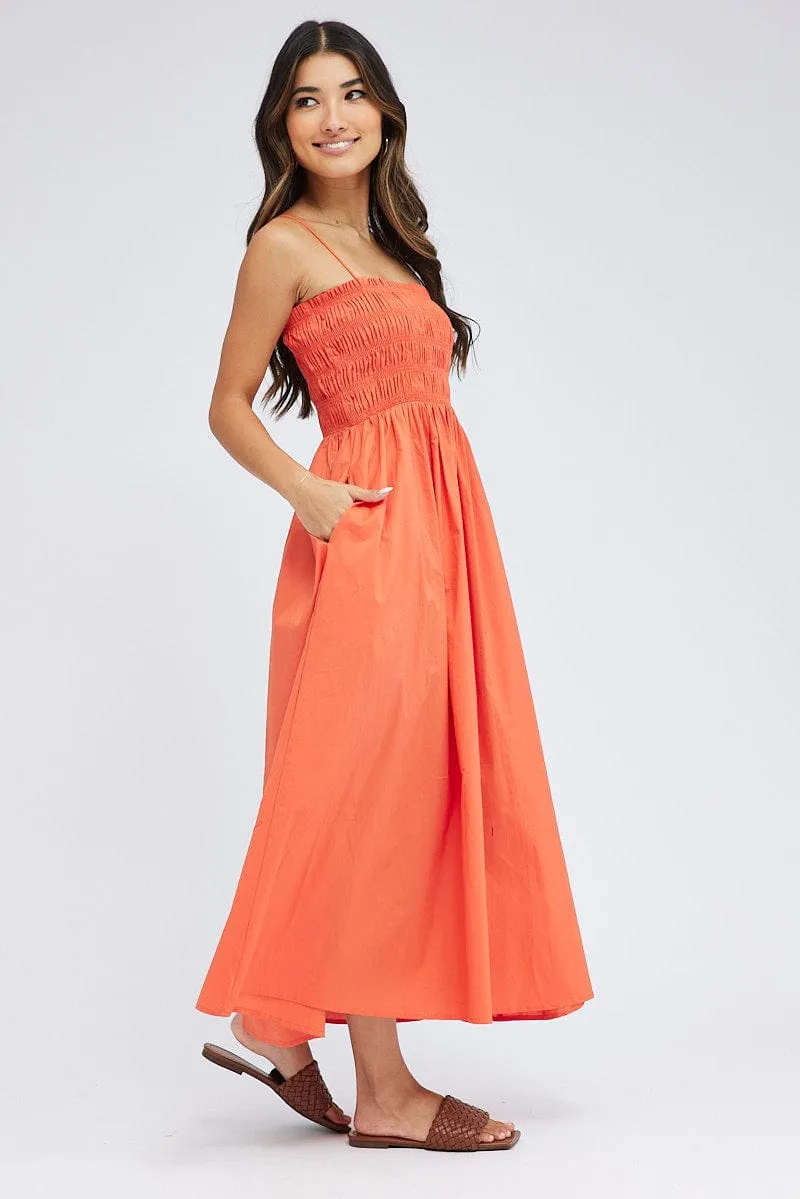 Orange Maxi Dress Shirred Bust Poplin Dusty Rose Rural Path