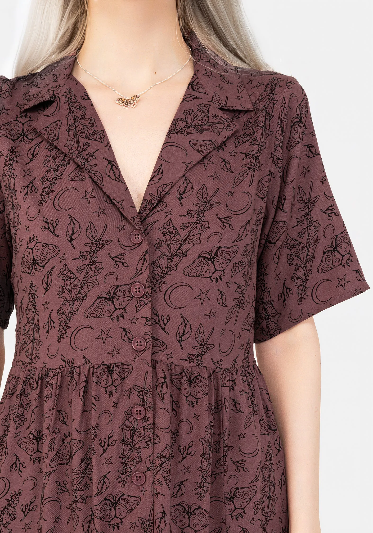 Polished Design Roxana Moth Foxglove Button Down Midi Shirt Dress